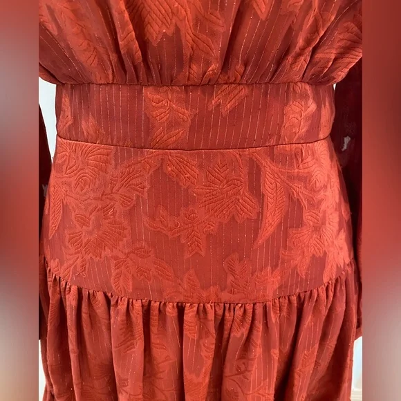 NWOT ELIZA J Metallic Stripe Floral Jacquard Long Sleeve Chiffon Dress - Picture 11 of 16